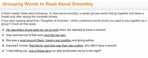 If you were reading aloud from Daughter of Invention,” which underlined words would you need to sa