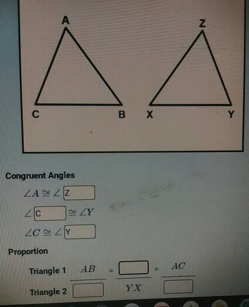 Propprtiontriangle 1 AB= ? = ACtriangle 2 ? YX. ?