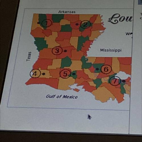 The map above shows important Louisiana cities. Which number represents the city of New Orleans, th