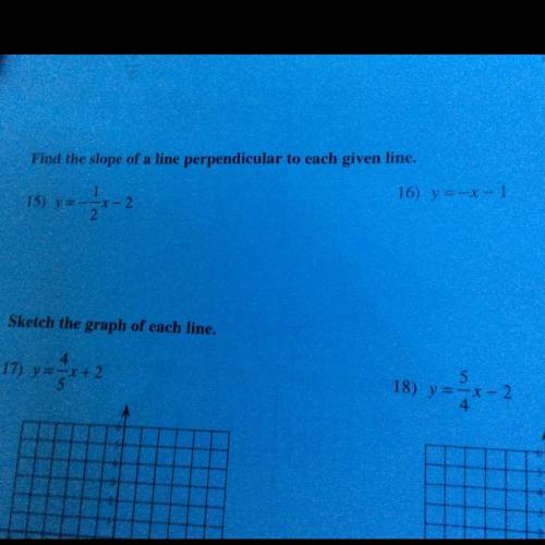 Find the slope of the line perpendicular to each given line