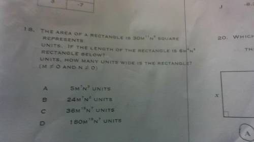 The area of a rectangle is 30m^11n^5 square represents units. If the length of the rectangle is 6m^
