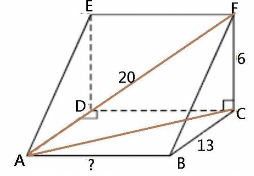 The diagram shows a wedge ABCDEF

BC=13cmCF=6cmFA=20cmCalculate the length of AB