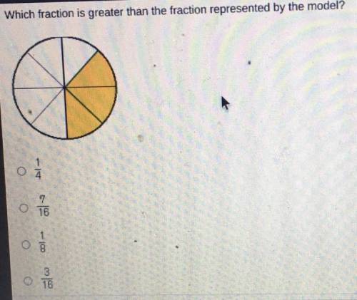 Which fraction is greater than the fraction represented by the model?

o
O
9
O T6
8
3
76