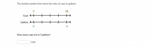 The double number lines show the ratio of cups to gallons.

How many cups are in 
3
33 gallons?