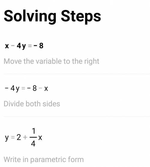 Select the equation which represents solving for the variable y.

 x−4y=−8
y=x−8
y=12x+2
y=13x−8
y=