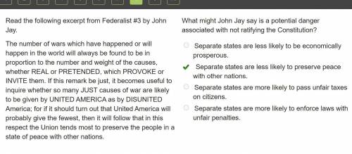 What might John Jay say is a potential danger associated with not ratifying the Constitution?