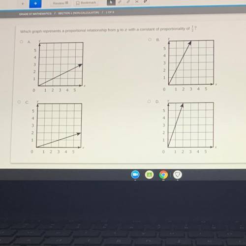 Which graph represents a proportional relationship from y to x with a constant of proportionality o