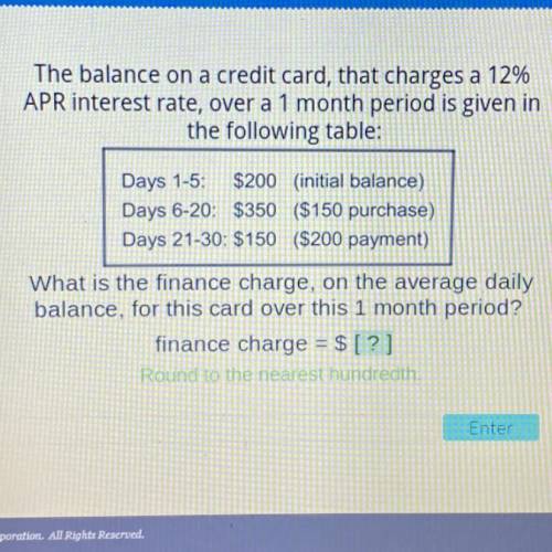 The balance on a credit card, that charges a 12%

APR interest rate, over a 1 month period is give