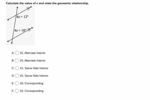 Calculate the value of x and state the geometric relationship