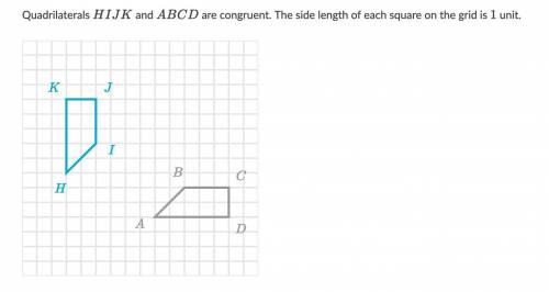Quadrilaterals HIJK and ABCD are congruent. The side length of each square on the grid is 1 unit. W