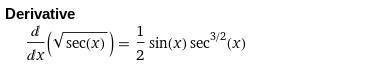 Find the derivative of (sec x)^1\2