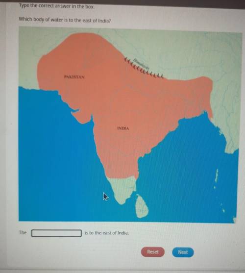 Which body of water is to the east of india?

If you cant see what it says Himalayas,Pakistan,Indi