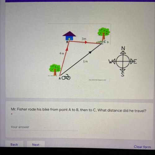 Please help

Mr. Fisher rode his bike from point A to B, then to C, What distance did he travel?