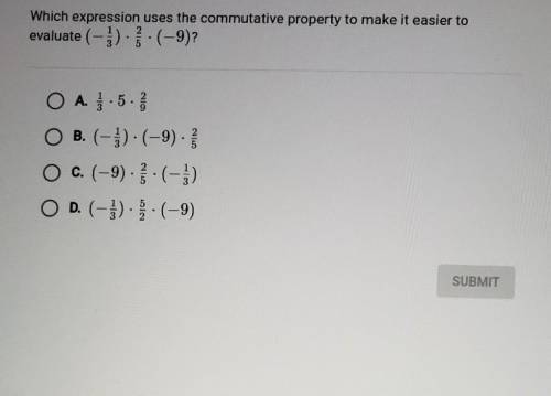 Question 1 of 5 Which expression uses the commutative property to make it easier to evaluate (-3).(