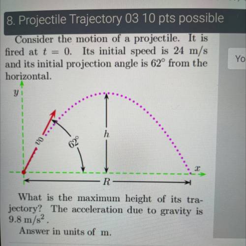 Consider the motion of a projectile. It is fired at t = 0. Its initial speed is 24 m/s

and its in