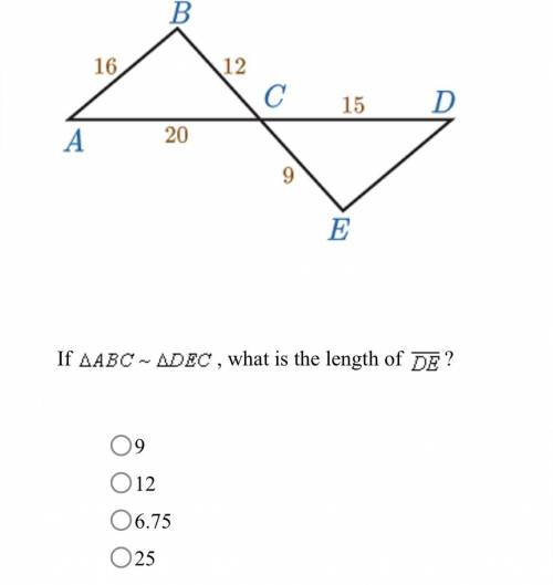If abc~ dec , what is the length of de? Please help