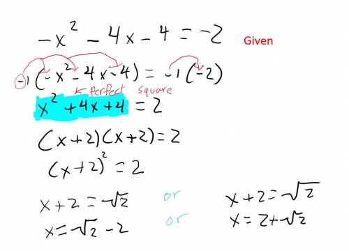 HELP Use the graph to determine how many solutions the equation -x^2-4x-4=-2 has