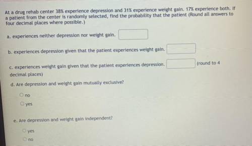 At a drug rehab center 38% experience depression and 31% experience weight gain. 17% experience bot