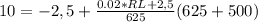 10=-2,5+\frac{0.02*RL+2,5}{625} (625+500)