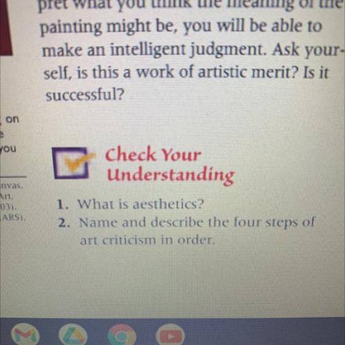 On

u
Check Your
Understanding
as.
S.
1. What is aesthetics?
2. Name and describe the four steps o