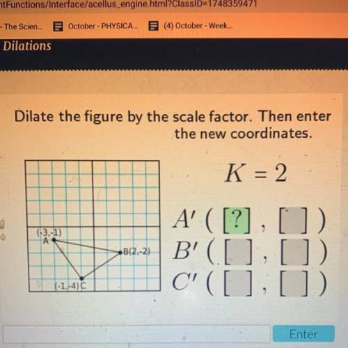 Dilate the figure by the scale factor. Then enter
the new coordinates.
K = 2