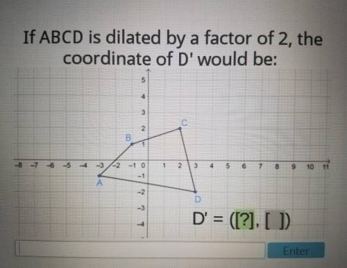 If ABCD is dilated by a factor of 2, the coordinate of D' would be: 5 3 2 3 1 -2 1 2 -3 -7 -6 -5 4