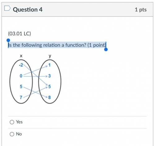 Is the following relation a function? (1 point)