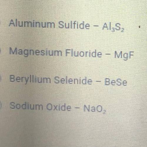 Which of the following has the correct chemical formula based of the given
chemical name?