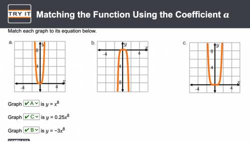 Match each graph to its equation below.

Function Using the Coefficient a
Graph 
✔ A
is y = x8
Gra