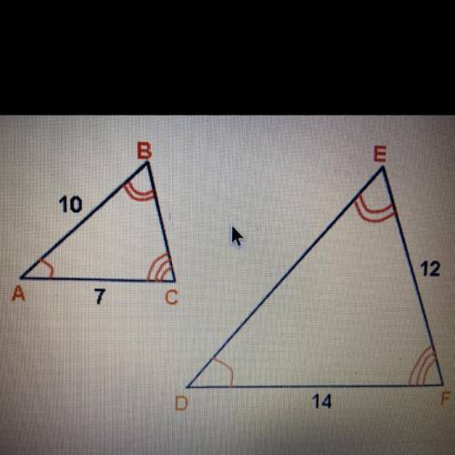 2. The triangles below are similar & congruent angles are marked. Find the length of side BC or