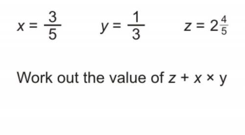 Work out the value of z + x + y