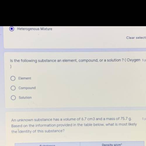 Is the following substance an element, compound, or a solution ?(oxygen)