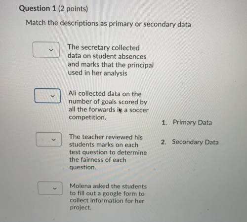 Match the description as primary or secondary data