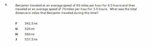 Benjamin traveled at an average speed of 65 miles per hour for 4.5 hours and then traveled at an av