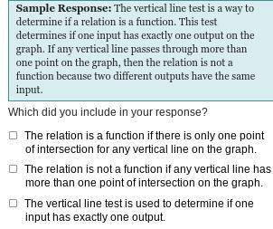 The vertical line test is a way to determine if a relation is a function. This test determines if o