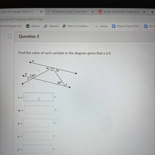 Find the value of each variable in the diagram given that a // b