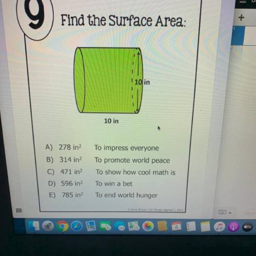 Find the Surface Area of the cylinder