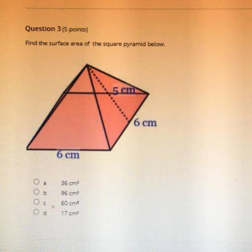 Find the surface area of the square pyramid below.