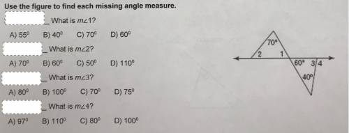Use the figure to find each missing angle measure.