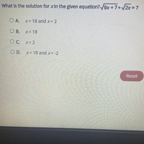 What is the solution for x in the glven equation? V9x + 7+ 12x = 7