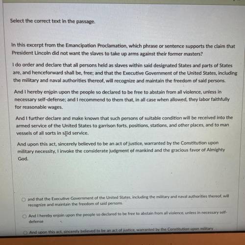 Select the correct text in the passage.

In this excerpt from the Emancipation Proclamation, which