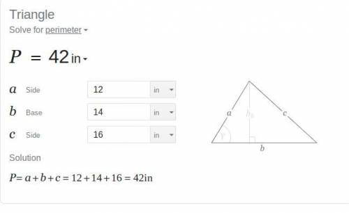 Find the perimeter of a triangle with sides of 12 inches, 14 inches, and 16 inches. Enter only the n