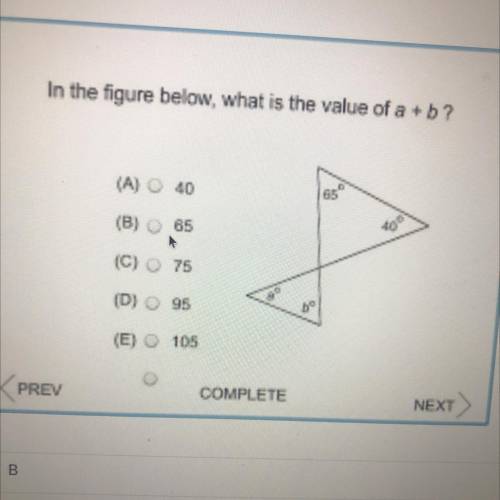 In the figure below, what is the value of a +b?