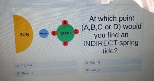 At which point (A,B,C or D) would you find an INDIRECT spring tide?

A. Point A B. Point B C. Poin