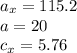 a_x=115.2\\a=20\\c_x=5.76