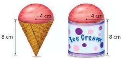 PLEASE HELP! 50 POINTS (image added!)

Find the volume of each container of ice cream and then exp