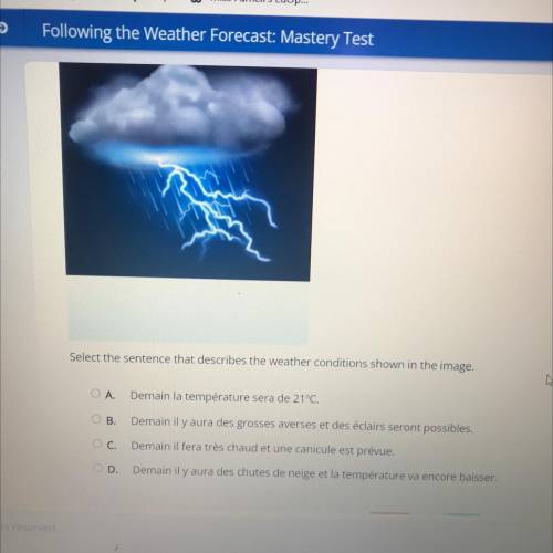 Select the sentence that describes the weather conditions shown in the image.

А.
Demain la temper