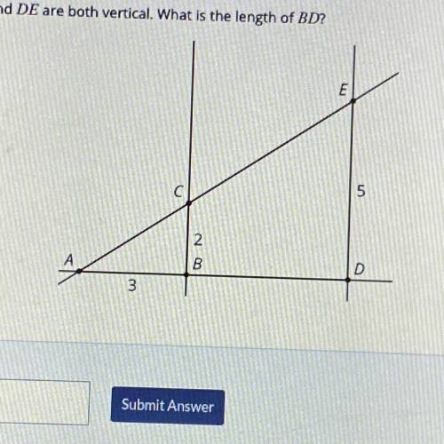 Lines BC and DE are both vertical. What is the length of BD?
