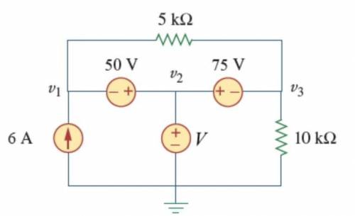 In the circuit given below, V = 150 V. Find the node voltages v1 , v2, and v3.

I know that we hav
