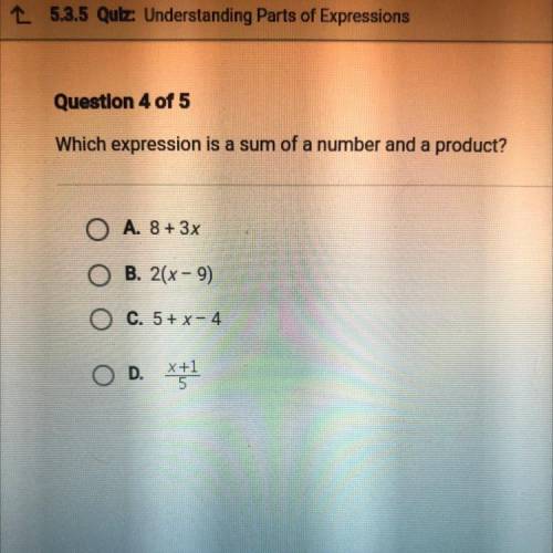 Which expression is a sum of a number and a product?